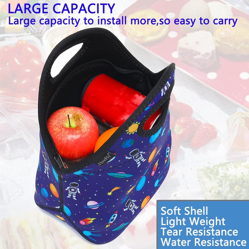 FlowFly Neoprene kids Lunch box Insulated Soft Bag Mini Cooler Thermal Meal Tote Kit for Boys, Girls,Men,Women,School,Work, Office, Astronaut - Image 4